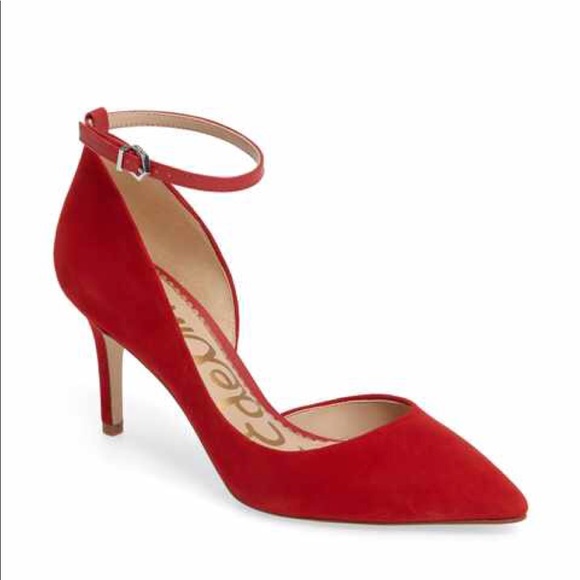 SOLD‼️ Sam Edelman Red Tia Suede Heels - Picture 2 of 7